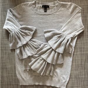 AQUA BLOOMINGDALE'S  Cotton Tiered-Sleeve Crewneck Statement Sweater S Gray